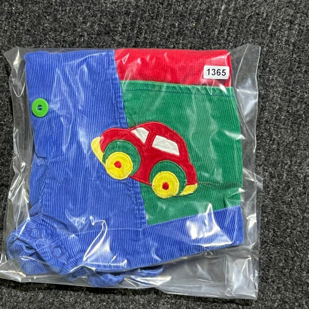 Vintage Unbranded Corduroy Overalls Kids 12M Blue Colorblock Car Retro Shortalls